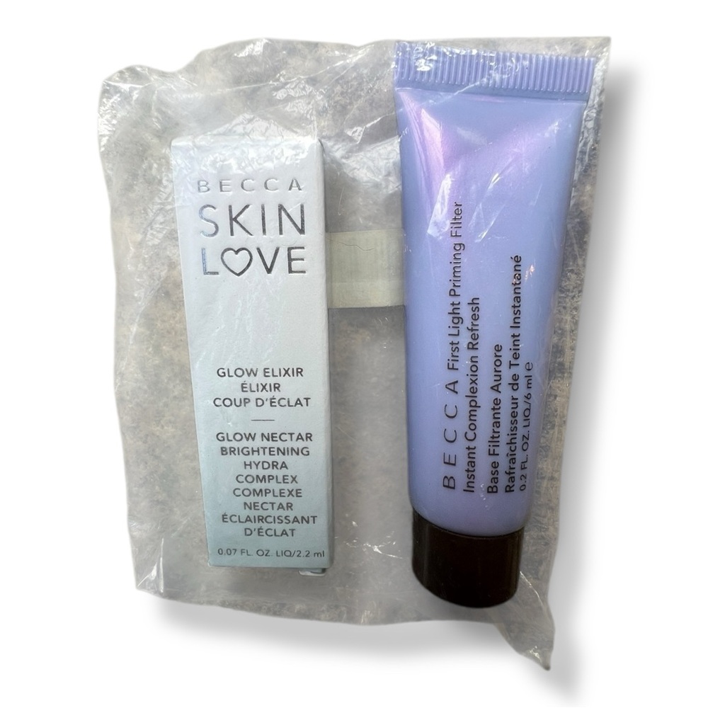 Becca Travel Sample Lot of 2 Glow Elixir (0.07 oz) + First Light Primer (0.2 oz)